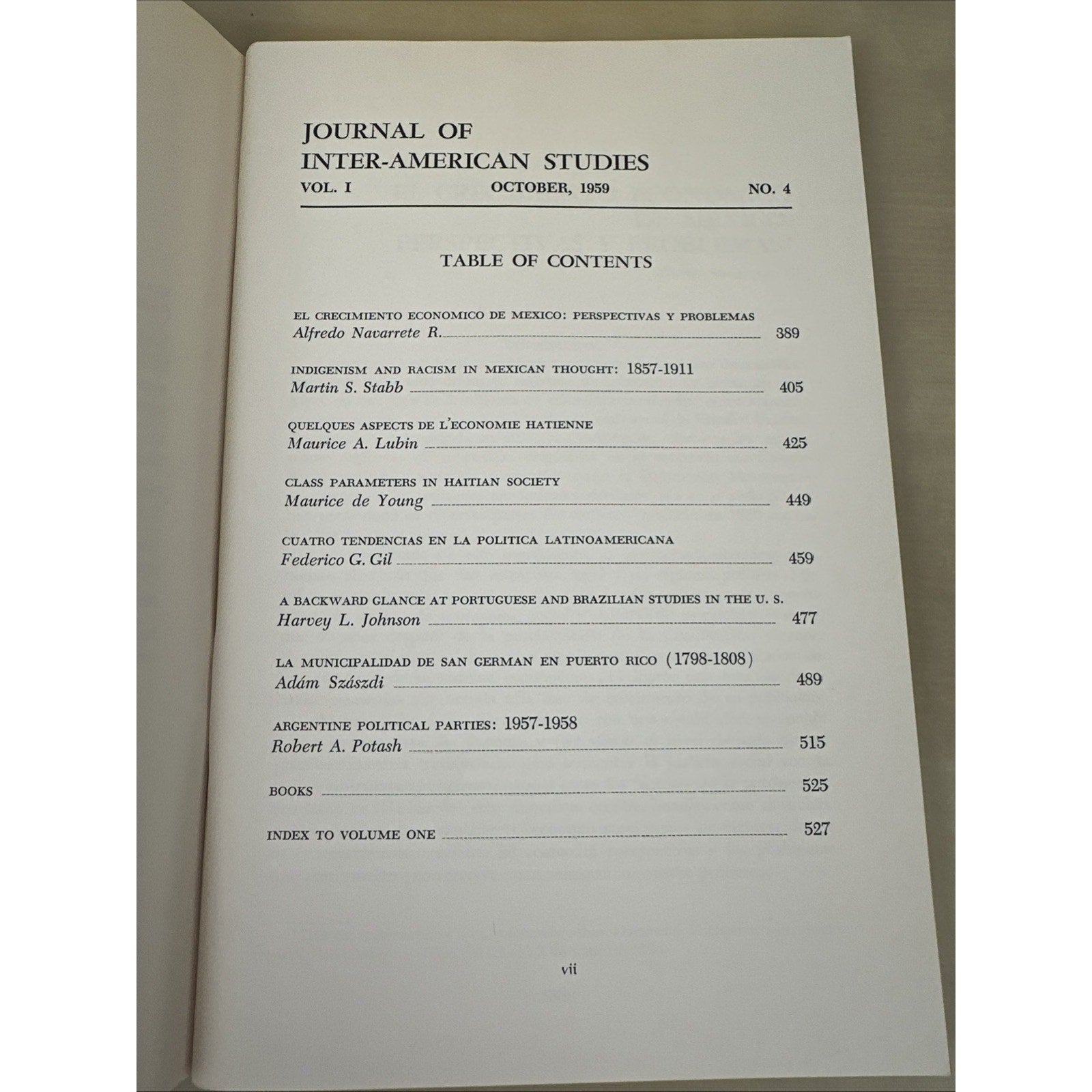 JOURNAL OF INTER-AMERICAN STUDIES, VOL. I, 3 Number 2, 3 and 4 Apr Jul Oct 1959