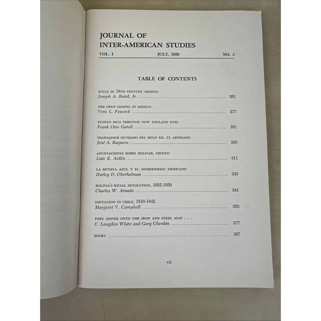 JOURNAL OF INTER-AMERICAN STUDIES, VOL. I, 3 Number 2, 3 and 4 Apr Jul Oct 1959