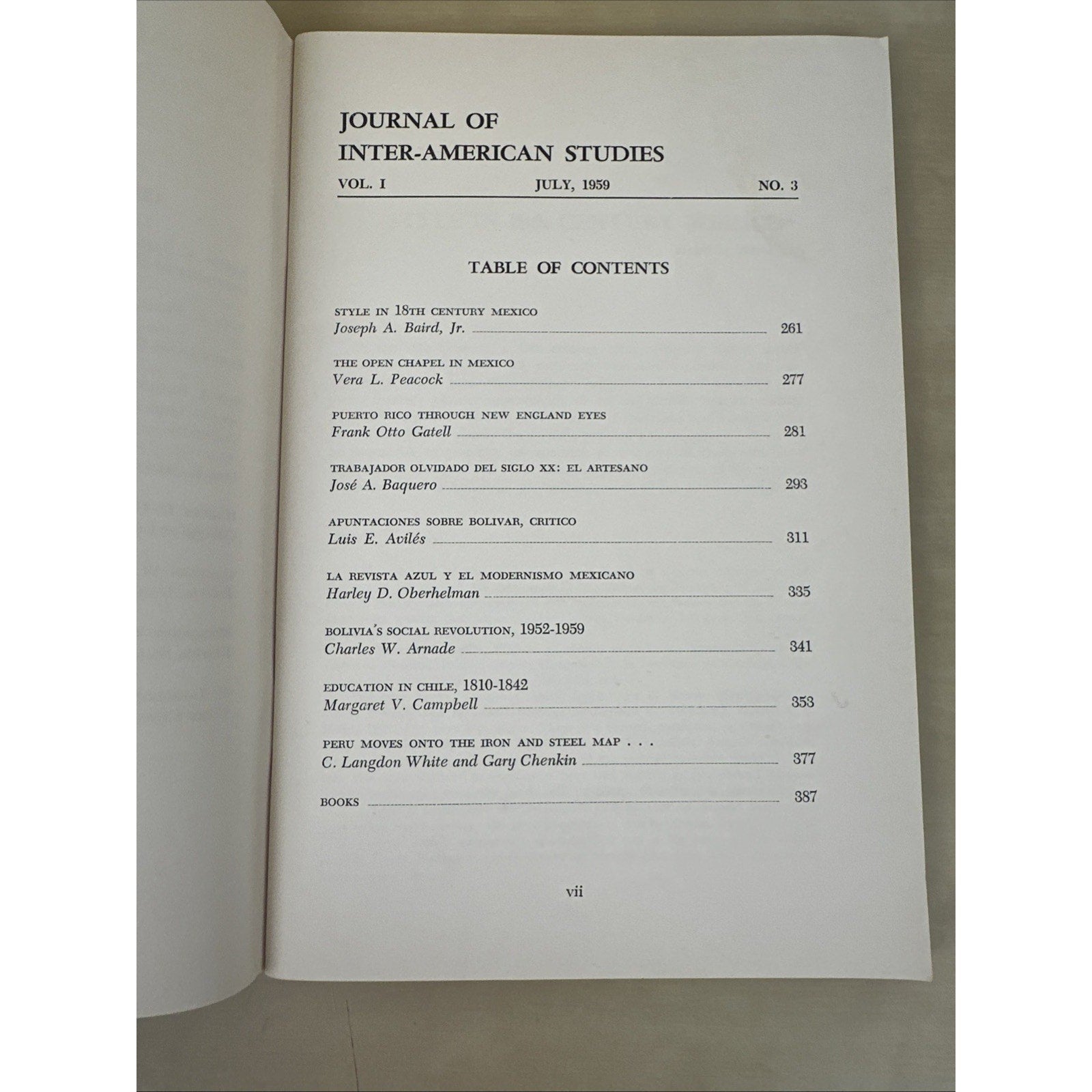 JOURNAL OF INTER-AMERICAN STUDIES, VOL. I, 3 Number 2, 3 and 4 Apr Jul Oct 1959