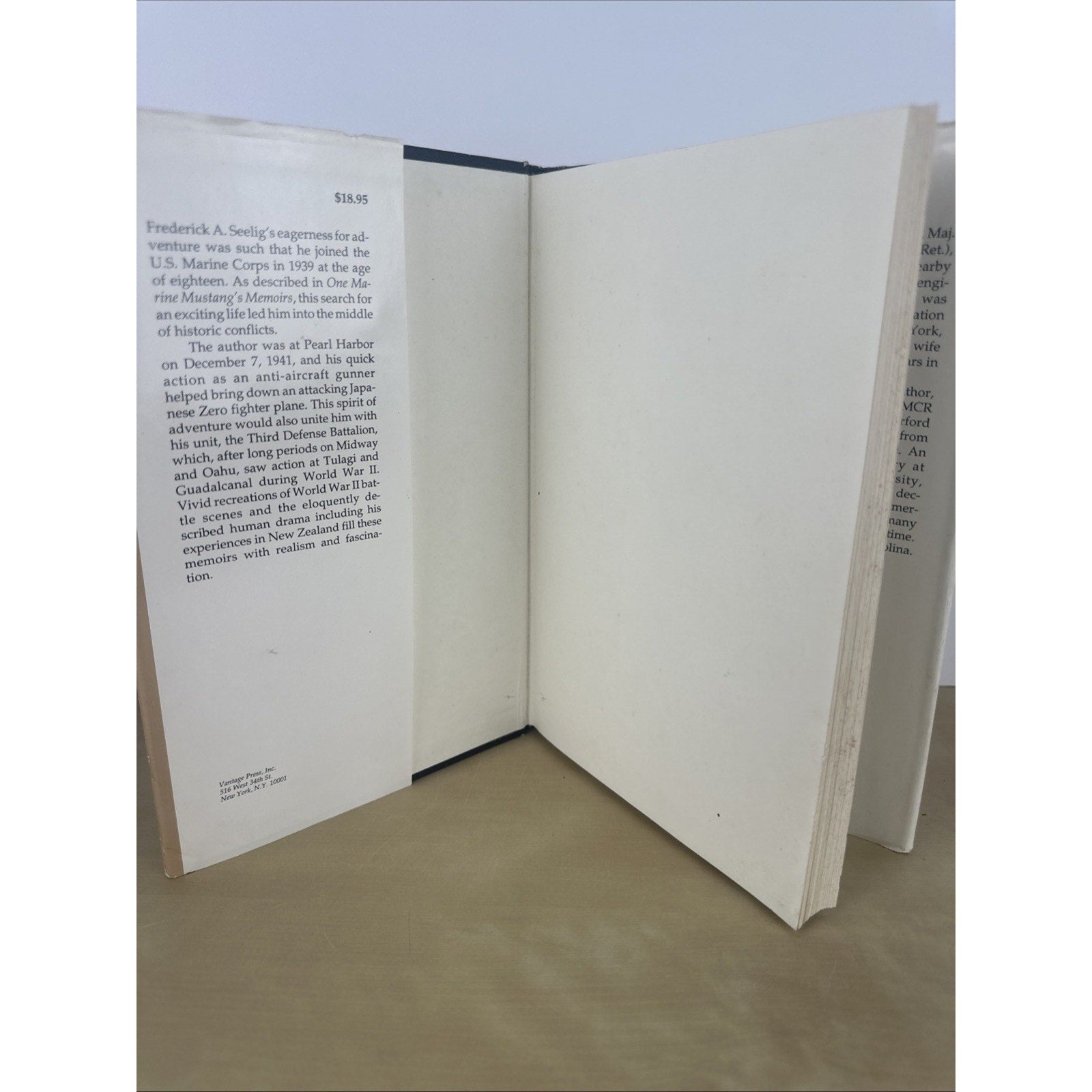 One Marine Mustang's Memoirs Frederick Seelig Defense Battalions Pacific 1st Ed