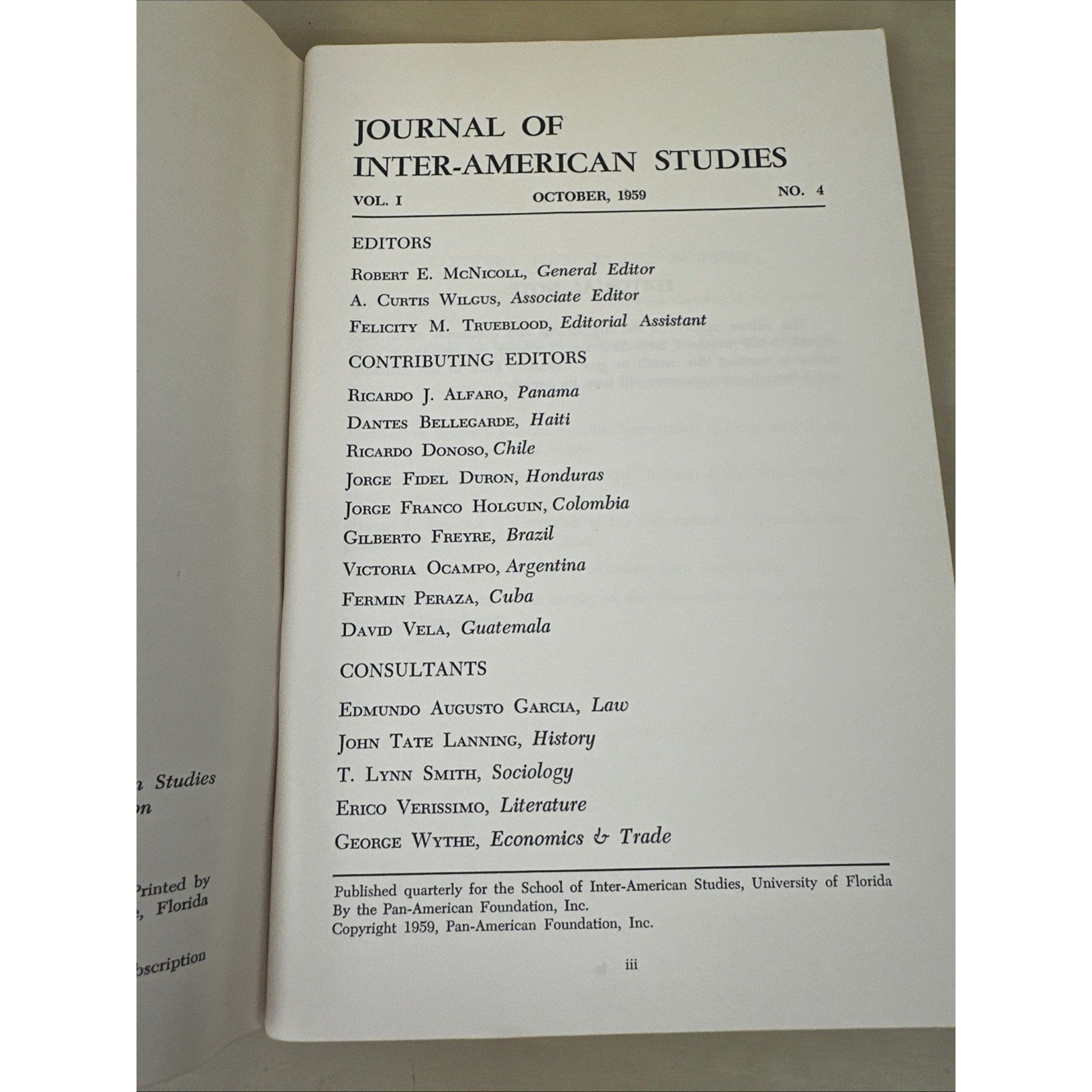 JOURNAL OF INTER-AMERICAN STUDIES, VOL. I, 3 Number 2, 3 and 4 Apr Jul Oct 1959